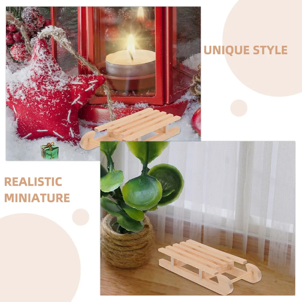 Miniatures Decor Wooden Sled Natural Wood DIY Sleigh Craft Minihouse Ornament Snow Scene Layout Decor Mini Ski Snow Sleigh