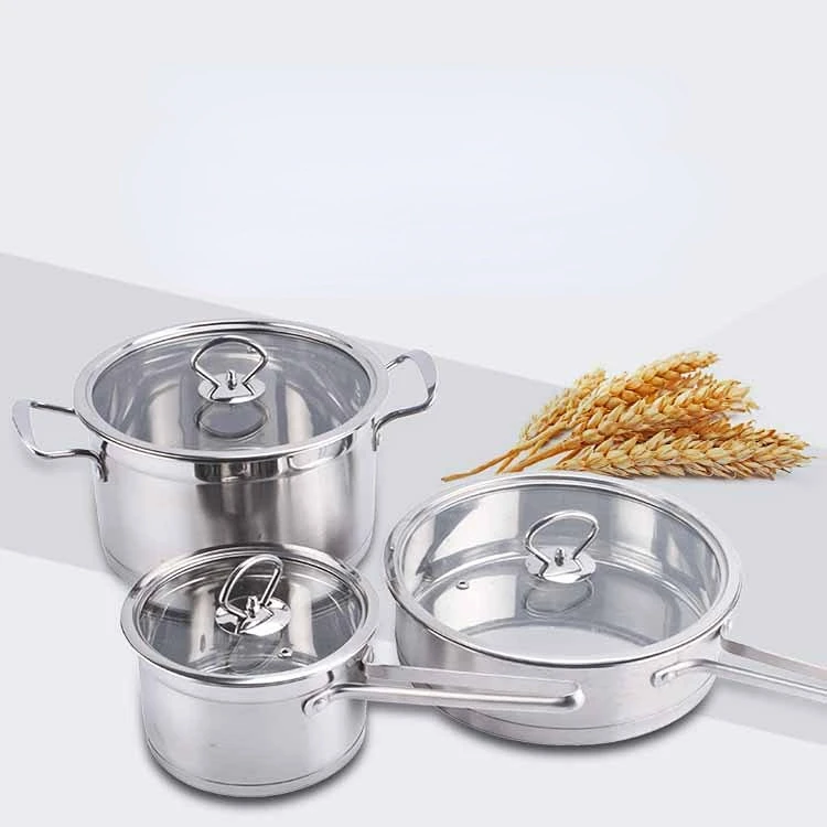 Stainless Steel Gift 3 Piece Pot Set Not Sticky Double Bottom Soup Pot Milk pot Frying Oan Chinese Style Kitchen Cookware Set