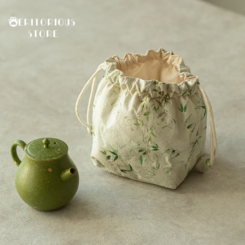 المنسوجة القطن الشاي دافئ حفل الشاي حقيبة الخيزران إبريق الشاي غلاية حقيبة السفر كوب غطاء وعاء حقيبة التخزين في الهواء الطلق حفل الشاي اكسسوارات #3