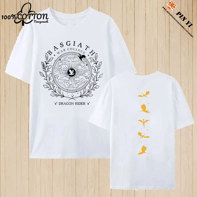 

Трендовая футболка унисекс из 100% хлопка с принтом для колледжа Fourth Wing Basgiath War College, свободная уличная одежда с круглым вырезом и короткими рукавами