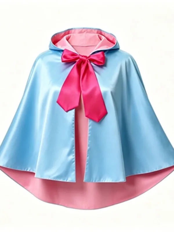 Double-Sided Cowl Neck Robe with Pointed Hat Pink Blue Knot Halloween Costume Fairy Godmother Role-Playing Women's ...