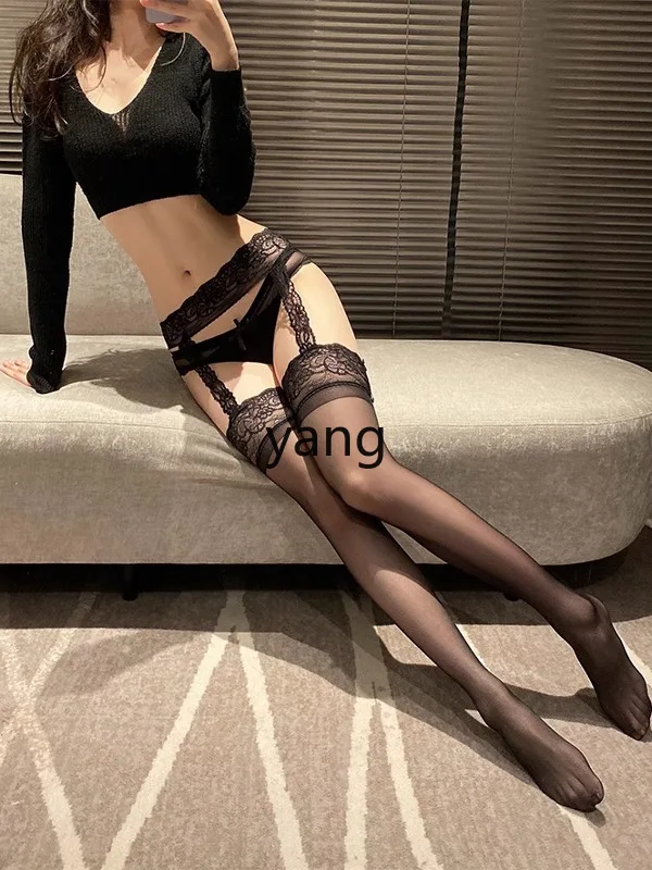 Yjq integrated suspenders stockings women's light and thin fishing net socks red-edged lace pantyhose