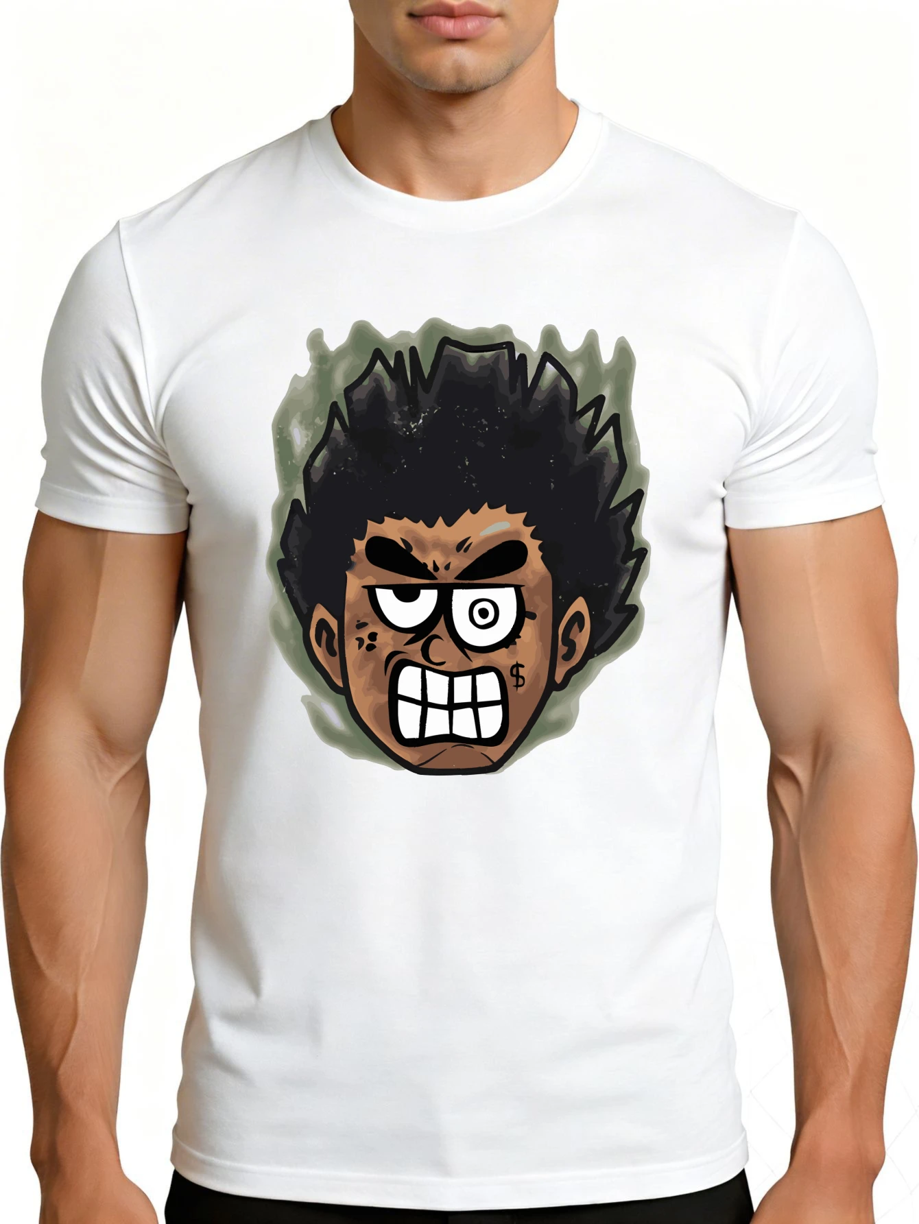 Men's Graphic T-Shirt - Breathable, Soft, Lightweight - Cartoon Character Angry Face Design - Retro Fun Pattern Casual Short Sleeve Summer Top, Gift for Him