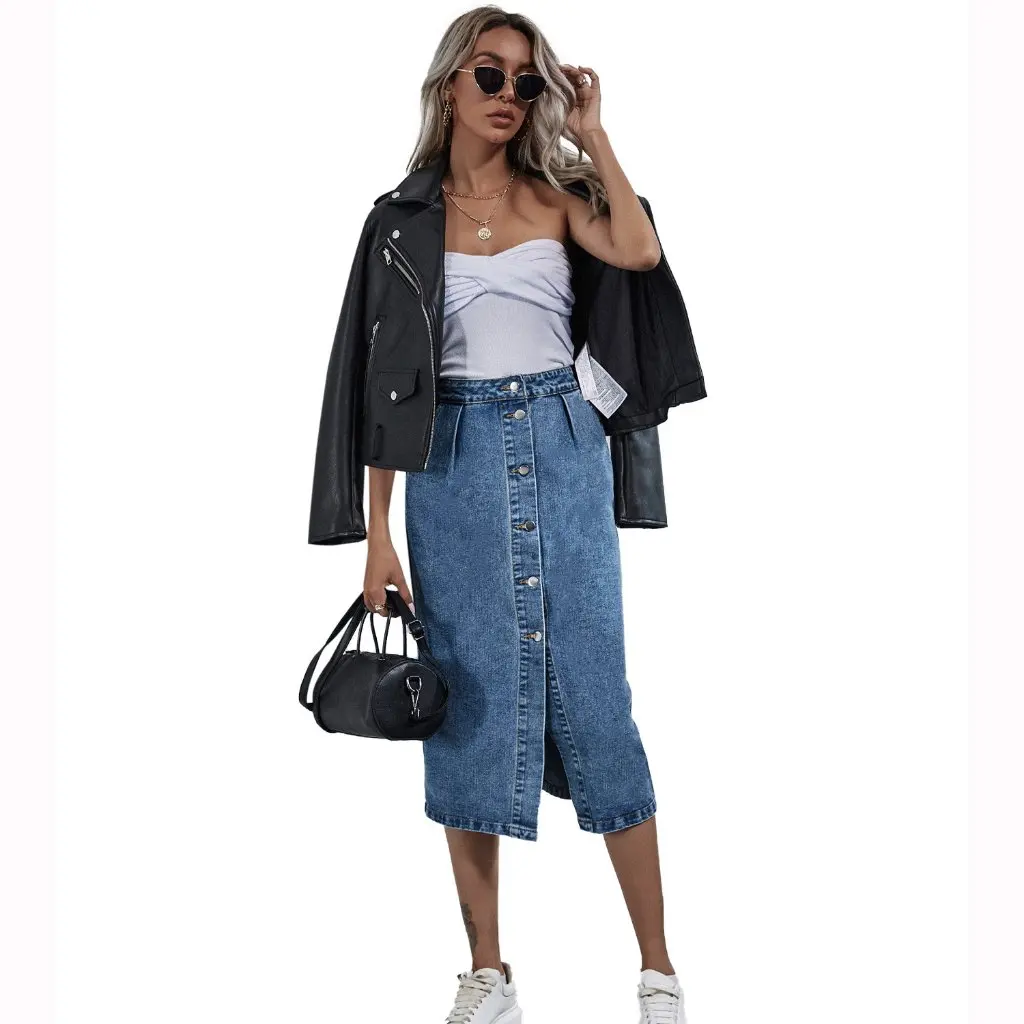 

Women's High Waist Single-Breasted Denim Half-Length Skirt Fashionable INS Style Available in Europe And America
