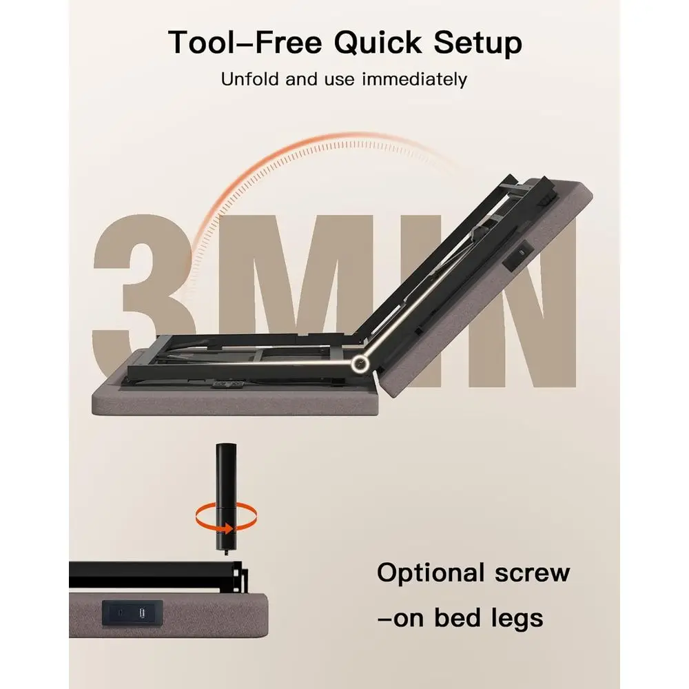 إطار سرير كهربائي قابل للتعديل بحجم كوين أمادا، تصفية صفر، وضع الجاذبية، إمالة الرأس/القدم، 4 منافذ USB، جهاز تحكم عن بعد لاسلكي، سهل