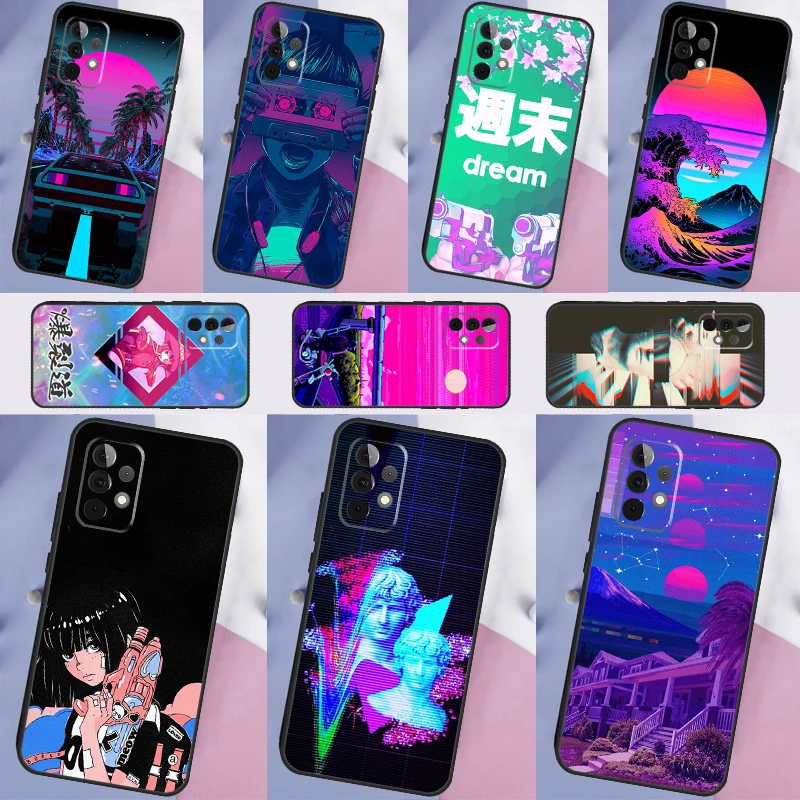 Anime Vaporwave Glitch Phone Case For Samsung Galaxy A54 A34 A14 A13 A23 A33 A53 A73 A12 A22 A32 A52 A71 A51