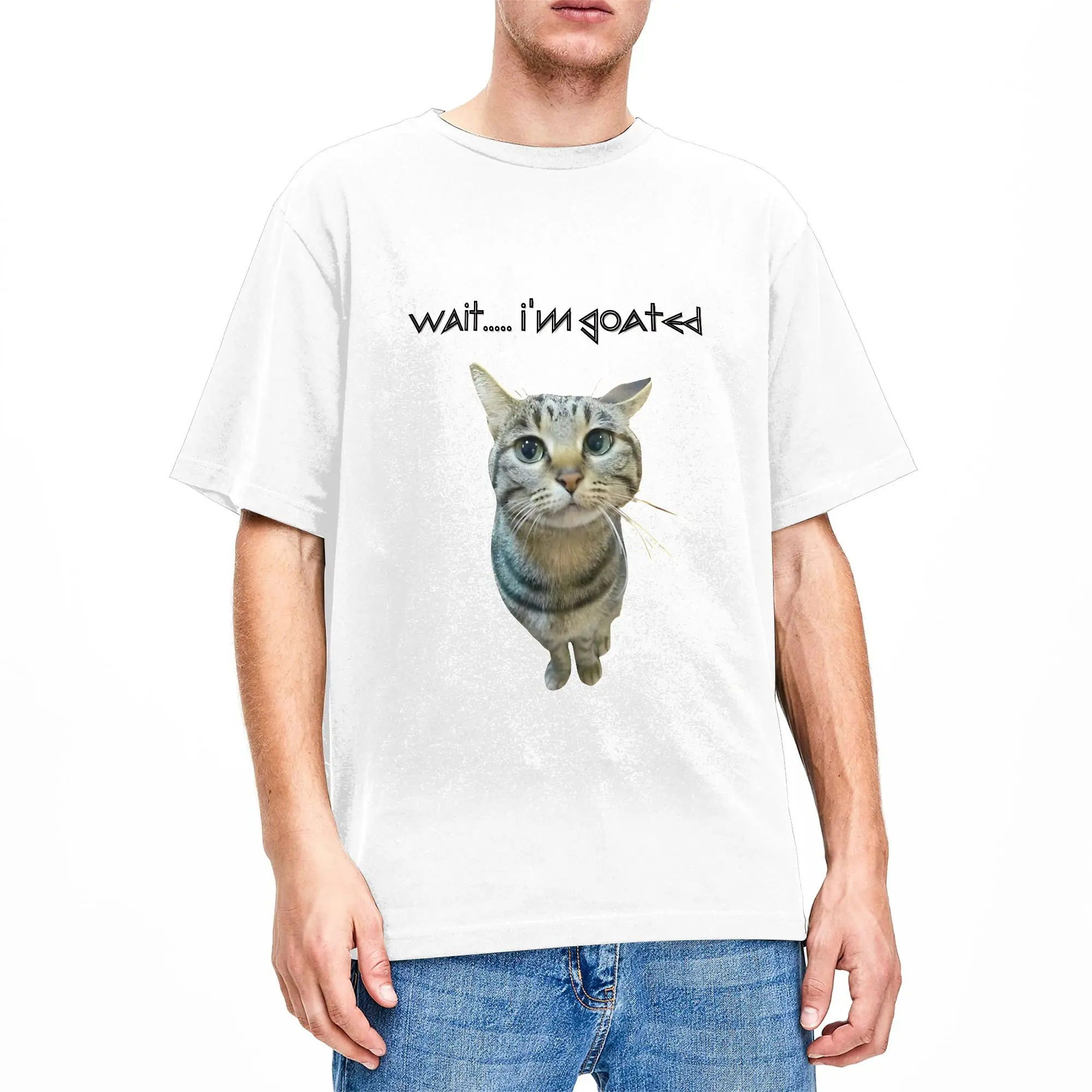 Oversized T Shirt Wait IM Goated Cat Meme Funny Positivity Silly  Cotton T Shirts  Hippie Tee Shirt for Men Summer Awesome Tees