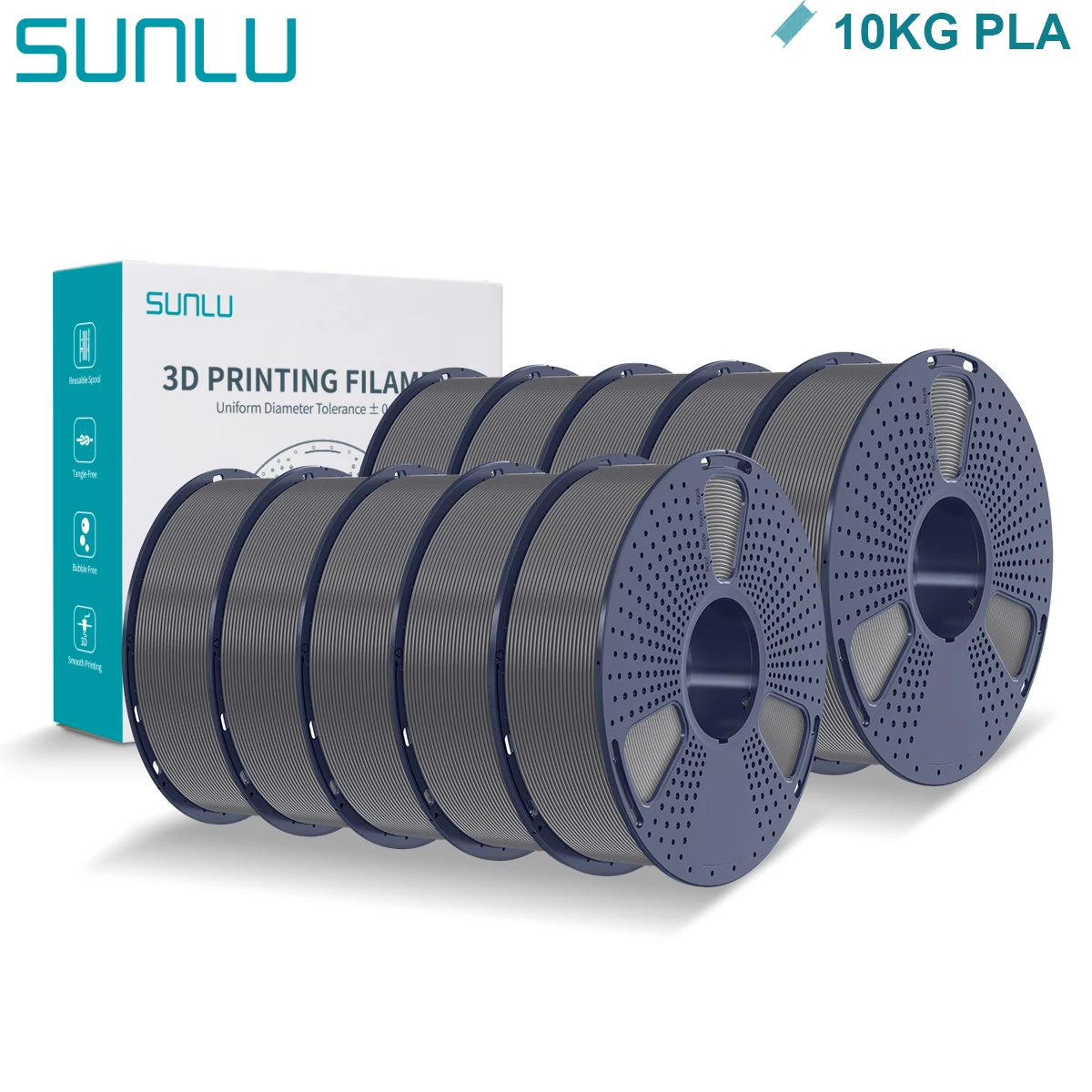 SUNLU PLA 3D-Filament, 1,75 mm, 10 Rollen, 1 kg, ordentlich gewickelt, mit wiederverwendbarer Spule, 3D-Drucker, PLA-Filamente für die meisten FDM-3D-Drucker