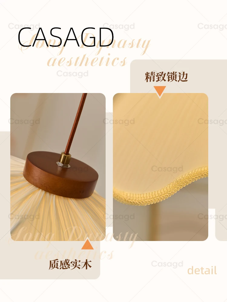 ثريا مطعم كريمي فرنسي من القرون الوسطى طراز وابي سابي قماش مطوي عتيق لغرفة النوم مصباح ظل على شكل زهرة للدراسة #4