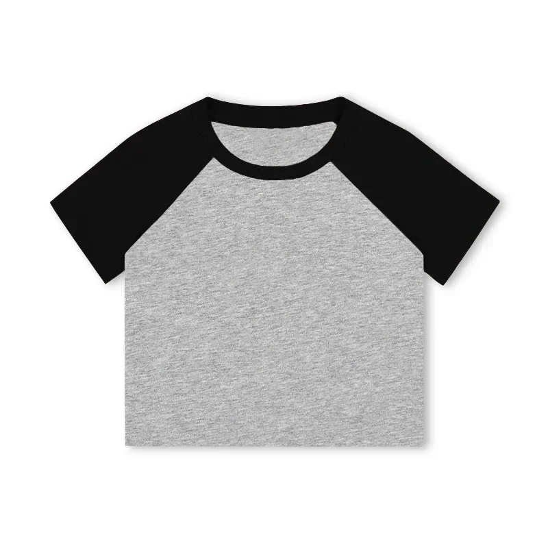 

AOSSVIAO 2025 Women O Neck Rib Crop T-shirt Short Sleeve Crop Top Fashion Patchwork Summer T-shirt ﻿