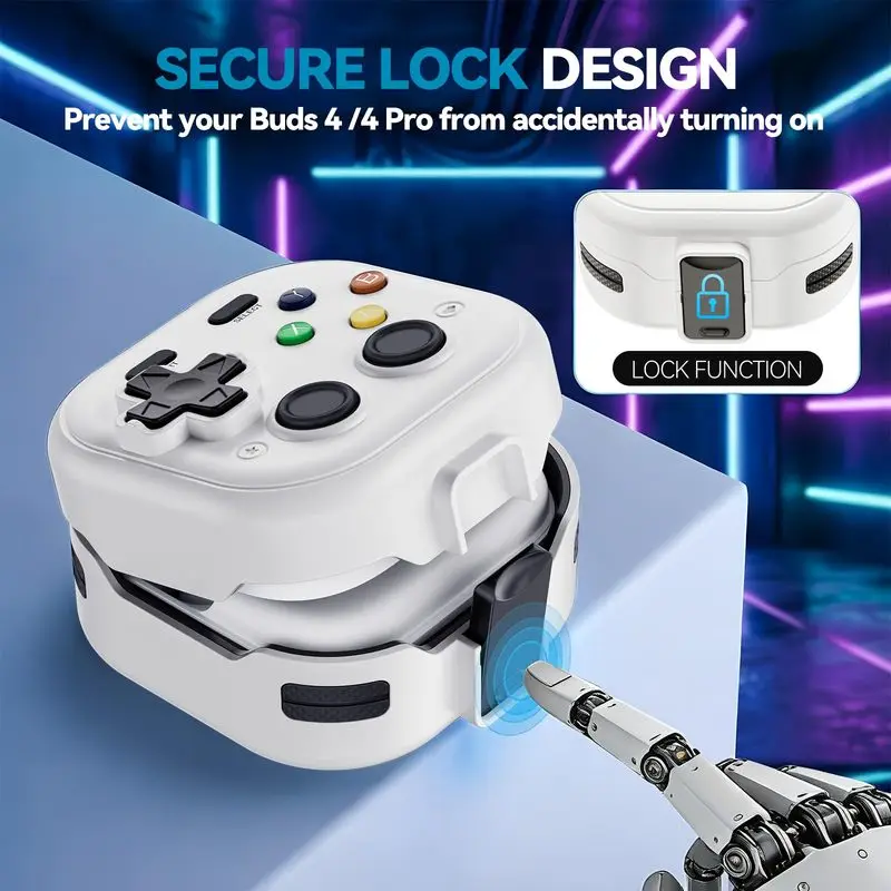 for 2026 Galaxy Buds Pro 4 Case Samsung Retro Cartoon Game Player Funny Design for Galaxy Buzz4 Pro Security Lock Case with Hook