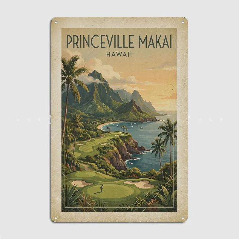 Princeville Makai Hawaii Golf Poster Metal Posters Living Sign Indoor Outdoor Room Decoration Home Bar Decor Wall Decor