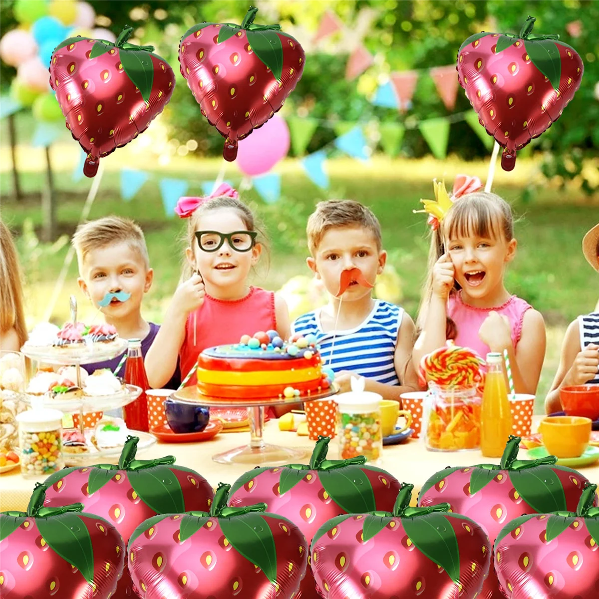 

10 шт. клубничные шары, милые клубничные фольгированные майларовые шары для девочек, украшения для дня рождения на тему клубники