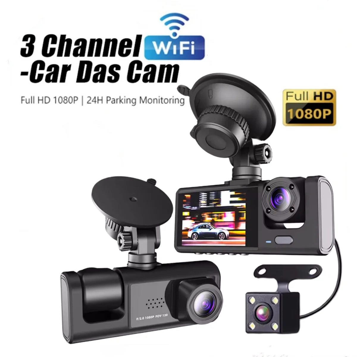 

Dash Cam for Cars WIFI APP Night Vision Car DVR 3 Channel Front Camera Video Recorder Rear View Camera for Vehicle Car Assecory