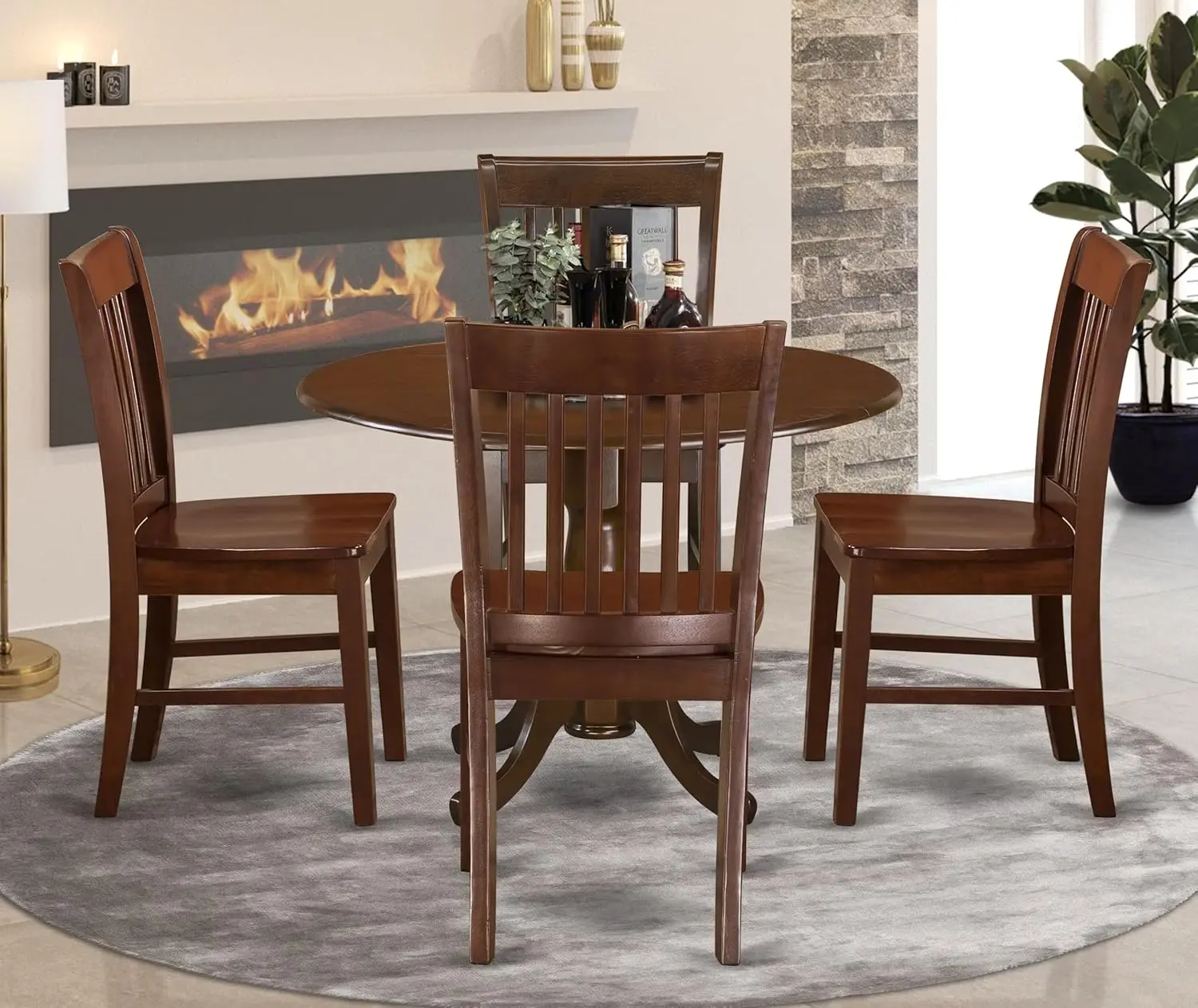 Dlno5-Mah-W Dublin 5 Piece Room Set Includes A Round Dining Table With Dropleaf And 4 Wood Seat Chairs, 42X42 Inch