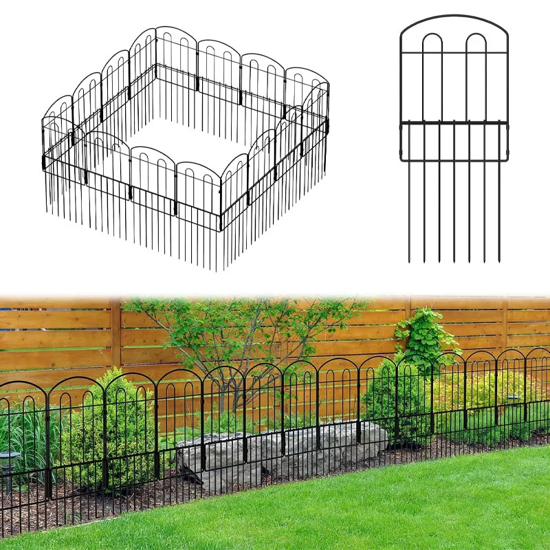 10-Pack Decorative No Dig Garden Fence, 30in(H) x 10.5ft(L) Rustproof Metal Wire Panels, Coated Folding Patio & Flower Bed Fenci