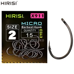 Hirisi 15pcs Micro Barbed PTFE Coated High Carbon Steel Fish Hook With Eye Carp Fishing Accessories X911