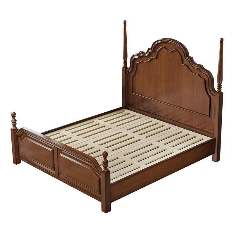 

High box storage double bed retro small beauty style master bedroom 1.8 log furniture