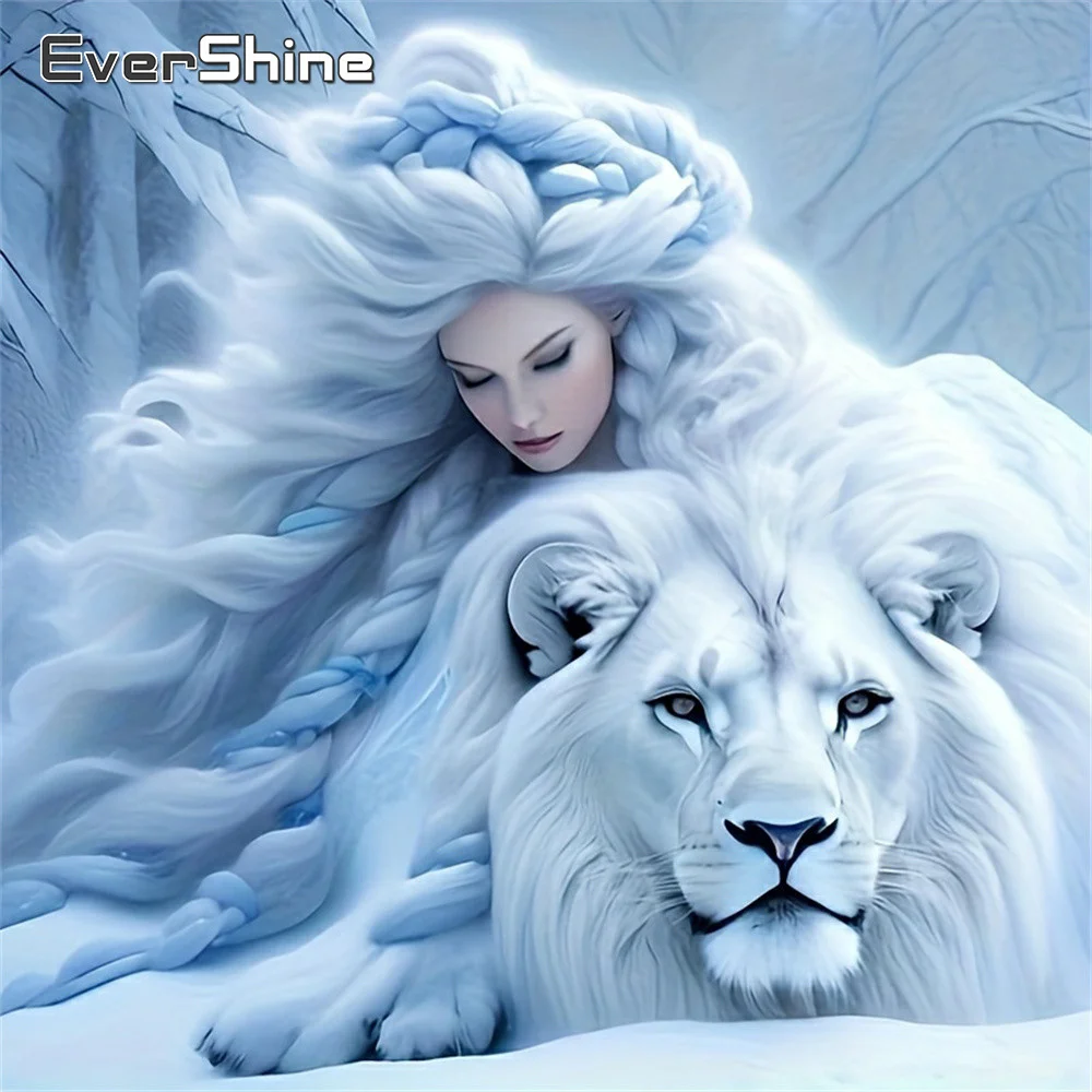 Evershine Diamond Embroidery Lion Animal Painting Woman New Arrival Girl Full Square Round Portrait Mosaic Winter Wall Decor