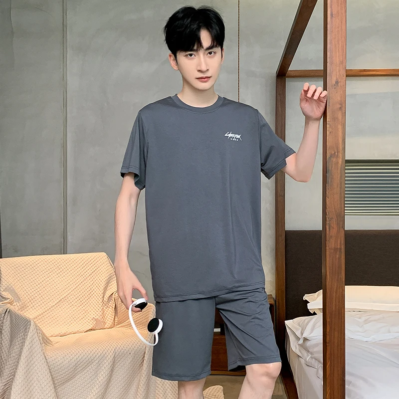 

Summer New Modal Short Sleeve Sleepwear for Man Big Size Pullover Homewear L-3XL Man Pajama Set Minimalist Boy Loungewear