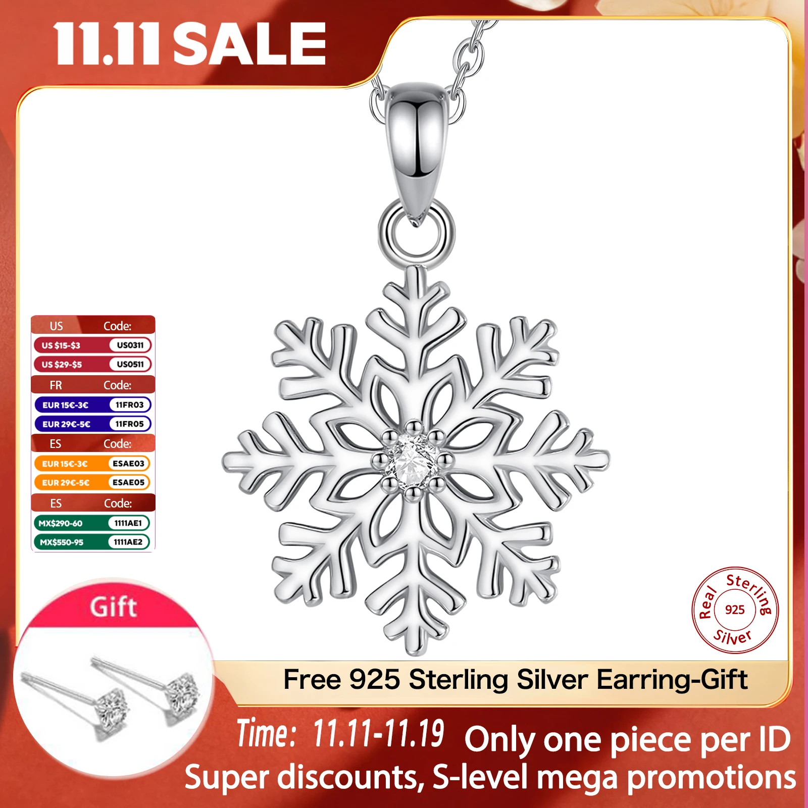 

Ожерелье Eudora из стерлингового серебра 925 пробы со снежинками, белый циркон, зимний кулон, простые ювелирные изделия, Рождественский подарок для женщин и мужчин