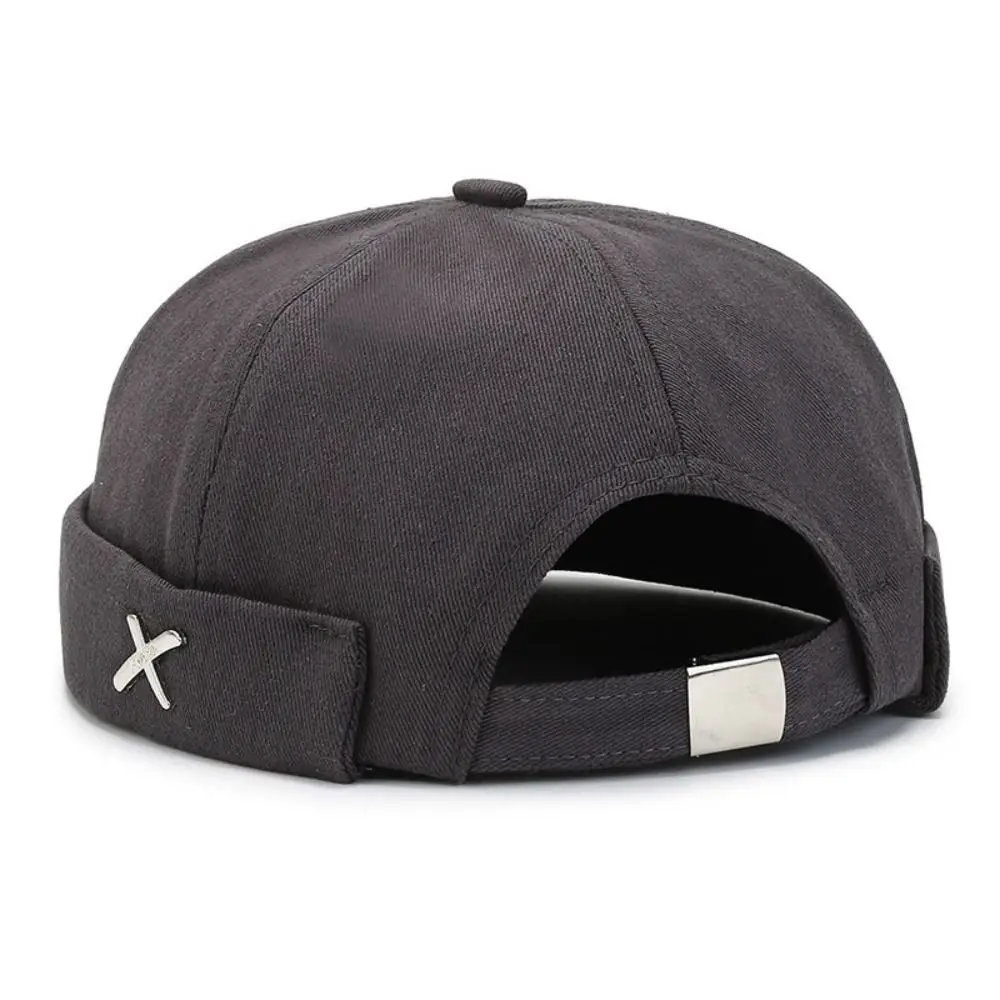 Fashion Vintage Dome Melon Cap Metal X Logo Hip Hop Beanie Hat Polyester Solid Color Casual Melon Caps Streetwear