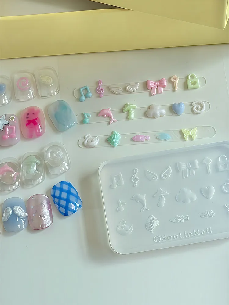 Notes Dolphins Butterflies Clouds Hearts Wings Nail Art Stamping Carved Silicone Mold DIY Template Stencils Reusable Tools