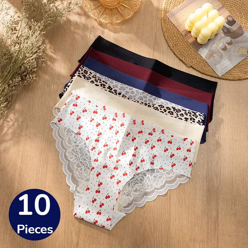 WarmSteps 10PCS/Set Leopard Women's Panties Lace Fashion Printed Sexy Lingerie Hollow Out Fashion Cozy Breathable Underpants Hot