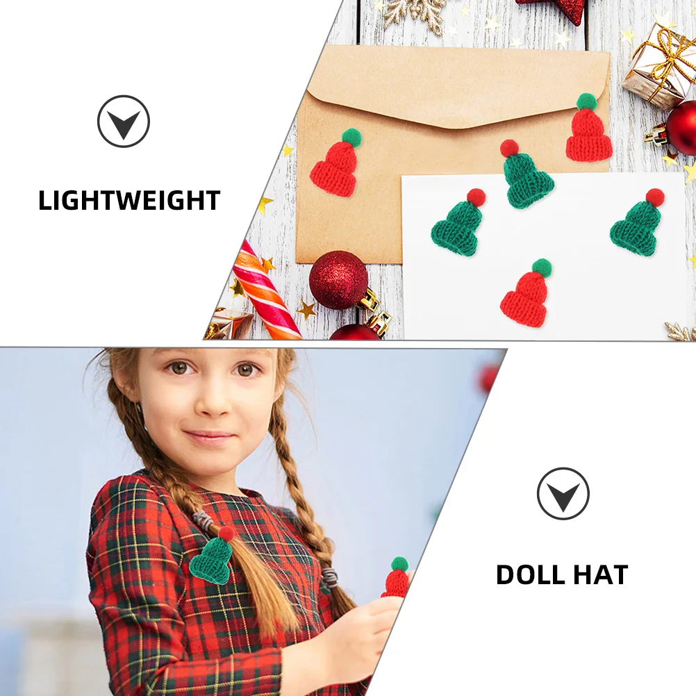 

100 Pcs Mini Christmas Knit Hats Tiny Wool Santa Hat Ornaments Craft Supplies DIY Home Decor Accessories Red Green Balls
