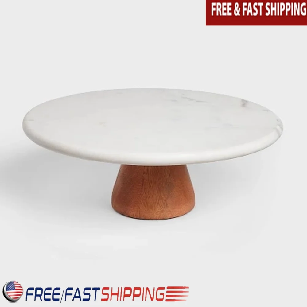 

Elegant Marble Wood Cake Stand Round Display Centerpiece Modern Home Decor Wedding Registry Favorite 12 Inch Diameter 4.25 Inch