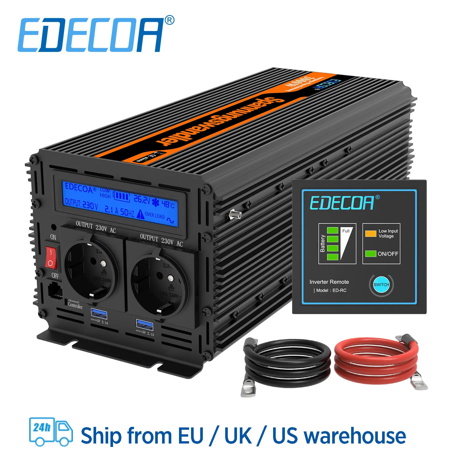 Inverter 12v 220v 3000W Modified Sine Wave Inverter 6000W DC 12V 24V To AC 110V 220V 230V 240V EDECOA Off Grid Power Converter