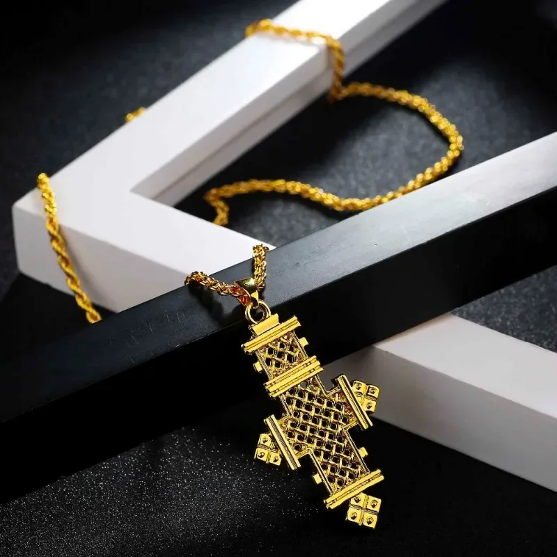 Shamty New Cross Pendant Charms Chain Pendant Necklaces Pure Gold Color Africa Crosses Jewelry Pendants Jewelry Making S30008