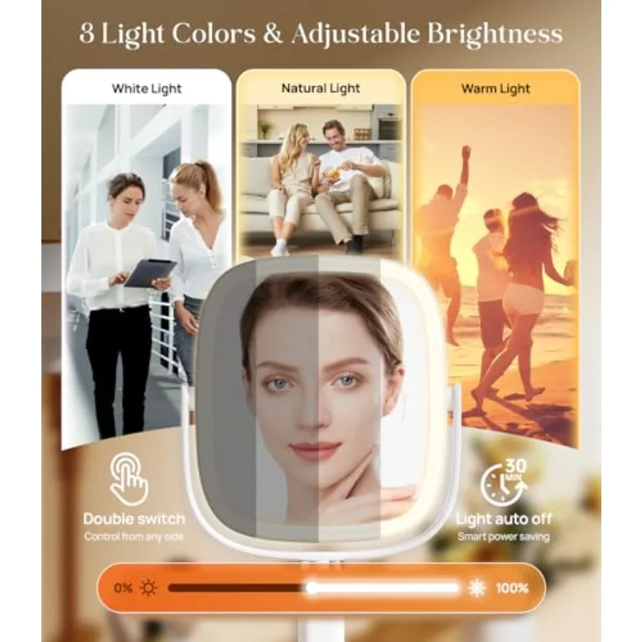 1X/10X Lighted Magnifying Mirror with Lights, Height Adjustable Lighted Makeup Mirror with Magnification for Desk, Hidden Phone view 6