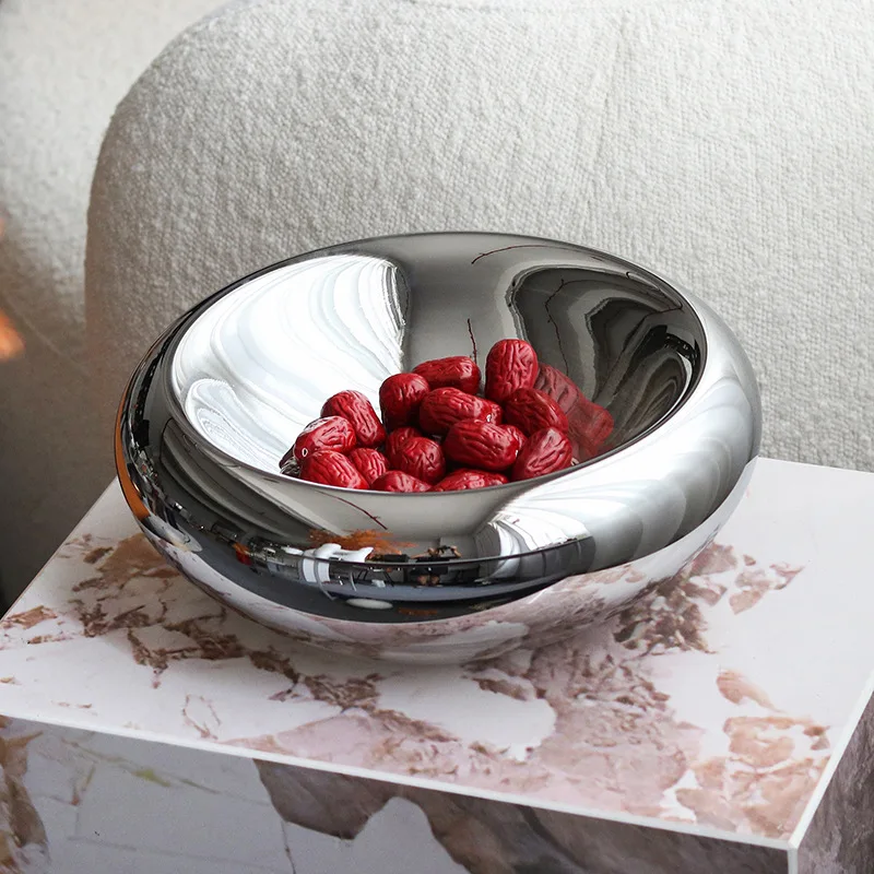 Silver Tray Glass Fruit Plate Round Storage Bowl Snack and Fruit Platter Desktop Storage Container Glass Tray Jewelry Dish