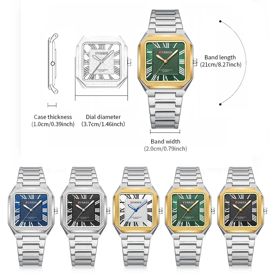 CURREN Vintage Square Design Dial with Roman Numeral Classic