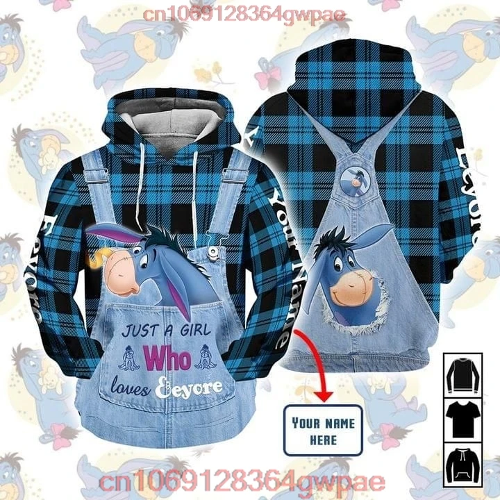 Eeyore Winnie the Pooh Disney Unisex Cartoon Graphic 3D Hoodie Fashion Retro 3D Zipper Hoodie Disney Custom Name hoodie