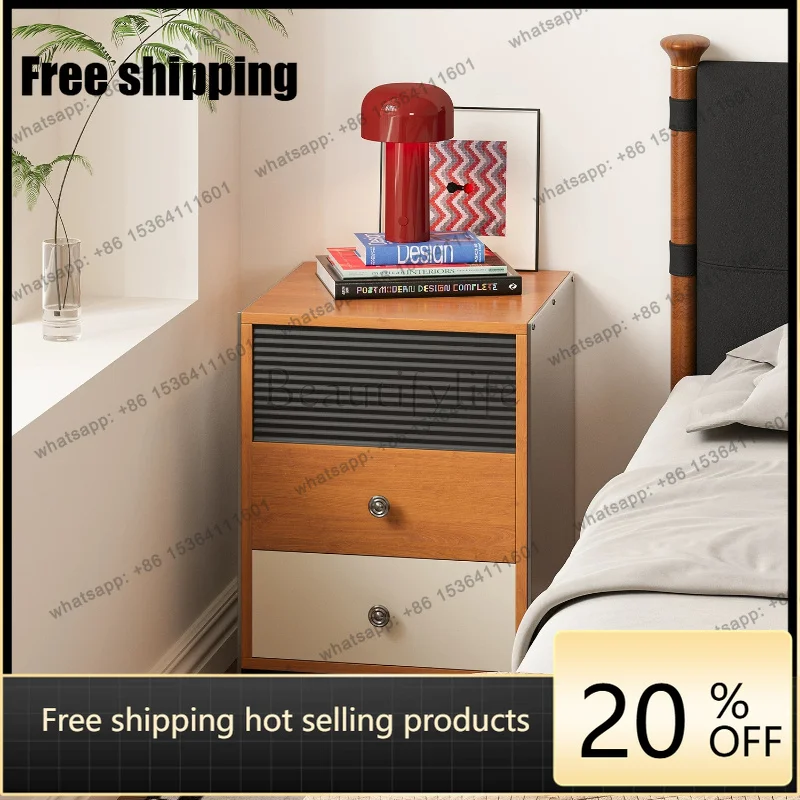 LD three-layer contrasting color retro bedside table simple small storage cabinet