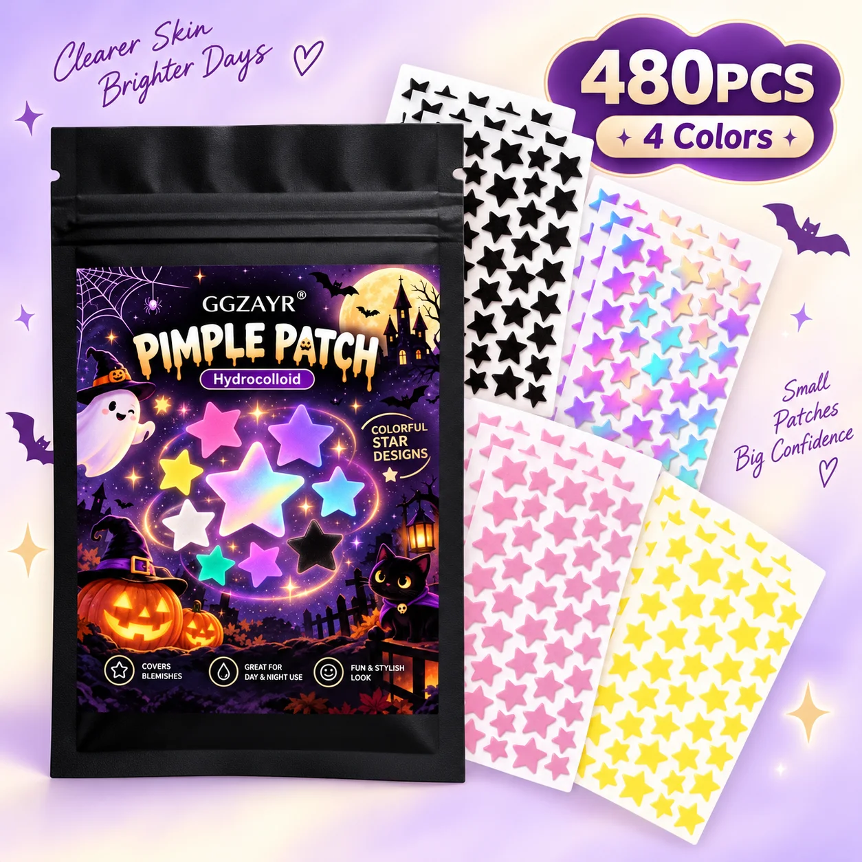 Face Moisturizer - 480PCS 4 Colors Star Pimple Patch