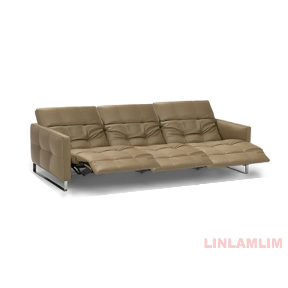 أريكة كرسي كهربائية بمحركات مزدوجة على شكل حرف L من Nordic، أريكة مقسمة من الجلد الطبيعي الفاخر مع مسند رأس قابل للتعديل لغرفة المسرح #6