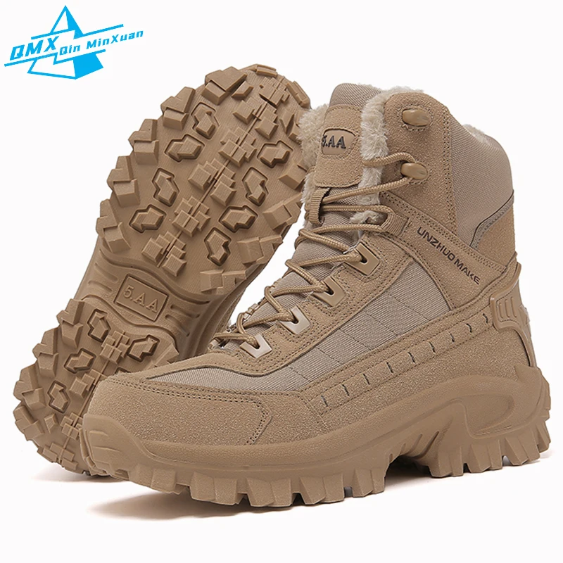 Army Shoes Men Winter Warm Fleece Military Delta Special Force Tactical Desert Combat Ankle Work Shoes Leather Snow Male Boots