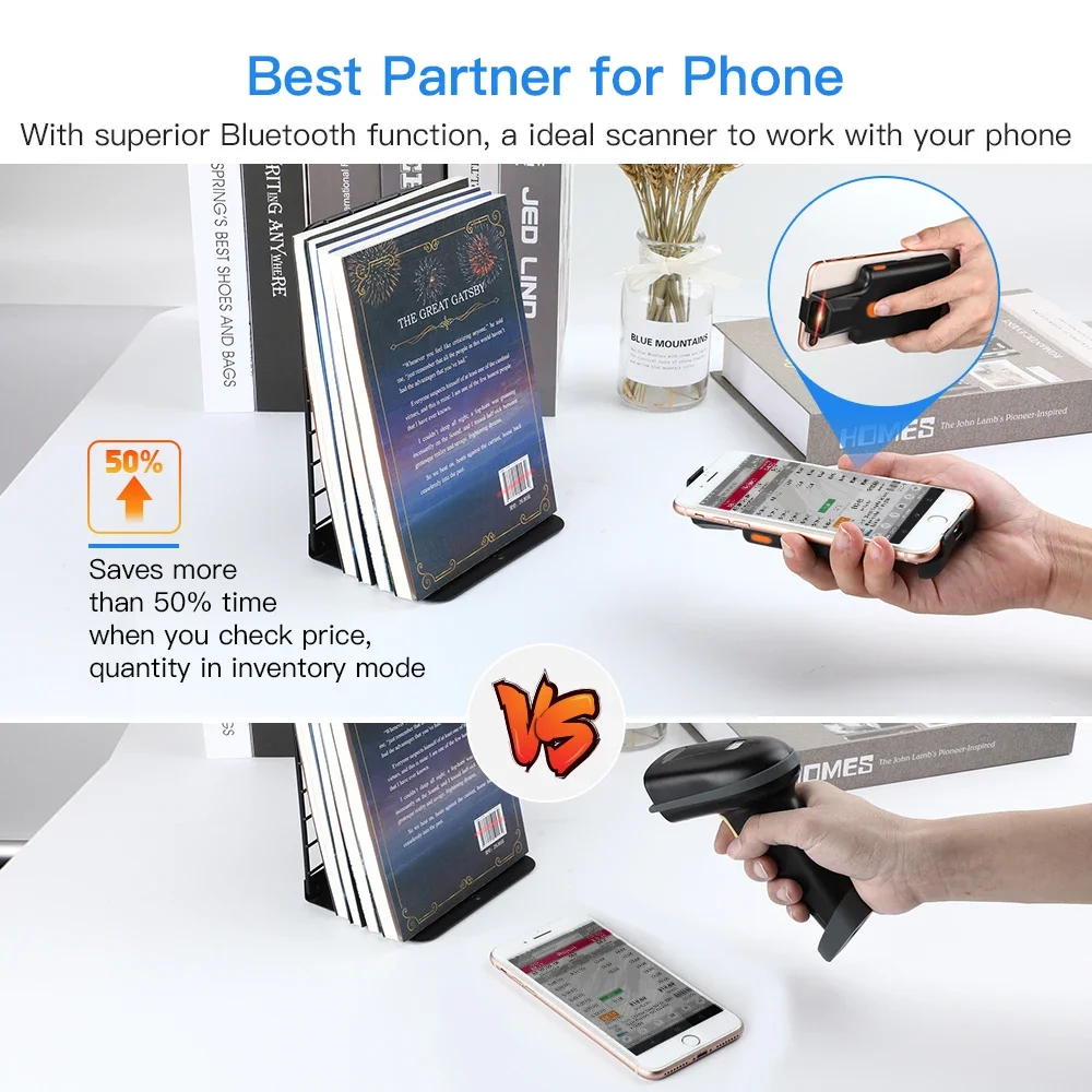 Eyoyo EY-017LP Tragbarer 1D/2D-Barcode-Leser mit Rückenclip, funktioniert mit Telefon, QR-Bild Maxicode PDF417-Bildschirmscanner