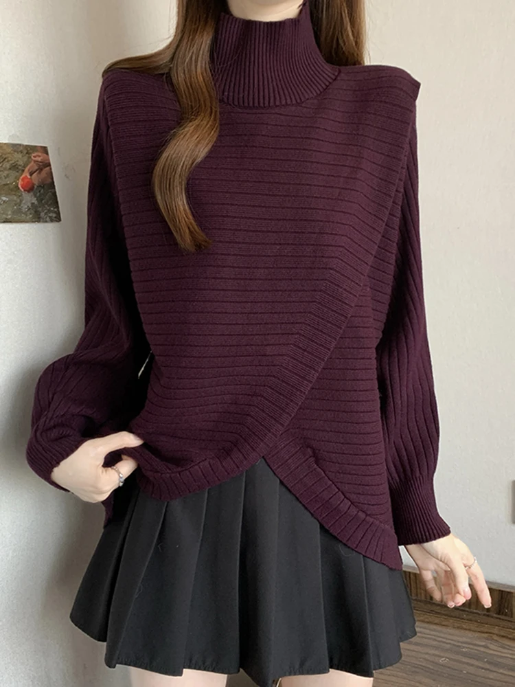 Ele High Collar Knitted Sweater for Women Winter New Sle Versatile Long Sve plus Size Autumn Winter Advanced Sweater