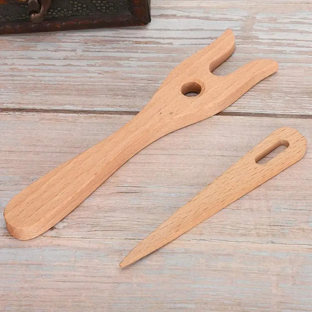 2 Pcs Wooden Fork Knitter Wood Knitting Fork Lucet Tool for Knitting Necklace Braided Tools DIY Weaving Tools accessories