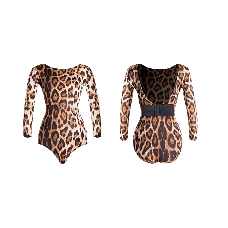 2024 ZYM Latin Dance Tops For Girls Sexy Backless Leopard Bodysuit Children Practice Clothes Chacha Latin Dance Dress DQS15482