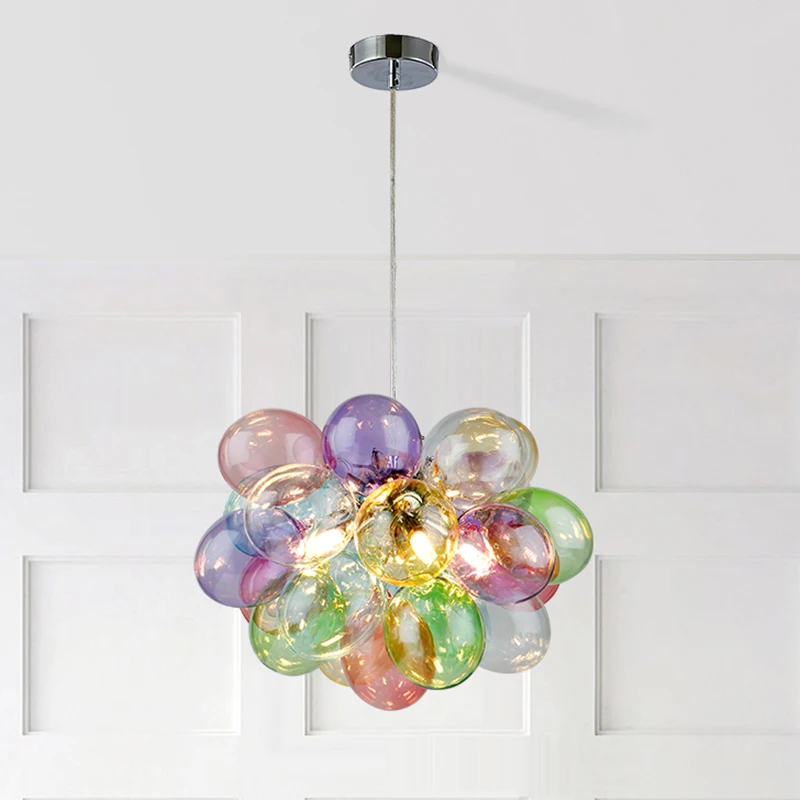 SANDYHA Post-modern Colorful Glass Ball Chandeliers Glossy LED Decor Indoor Hanging Lighting Dining Living Bedroom Pendant Lamps