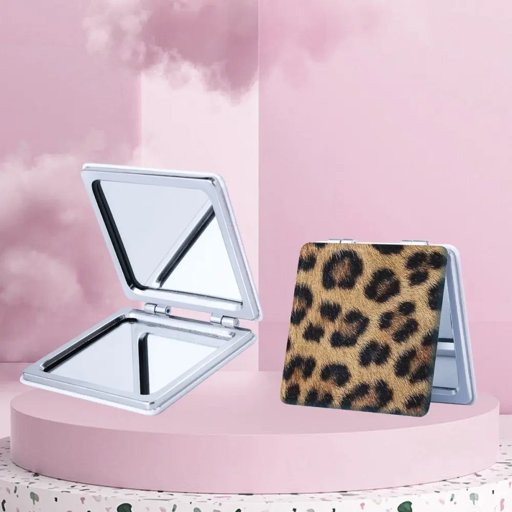 1pc Leopard Print Texture Makeup Mirror, Compact and Portable Folding Small Mirror, Travel Makeup Mirror, Plastic Frame Outside