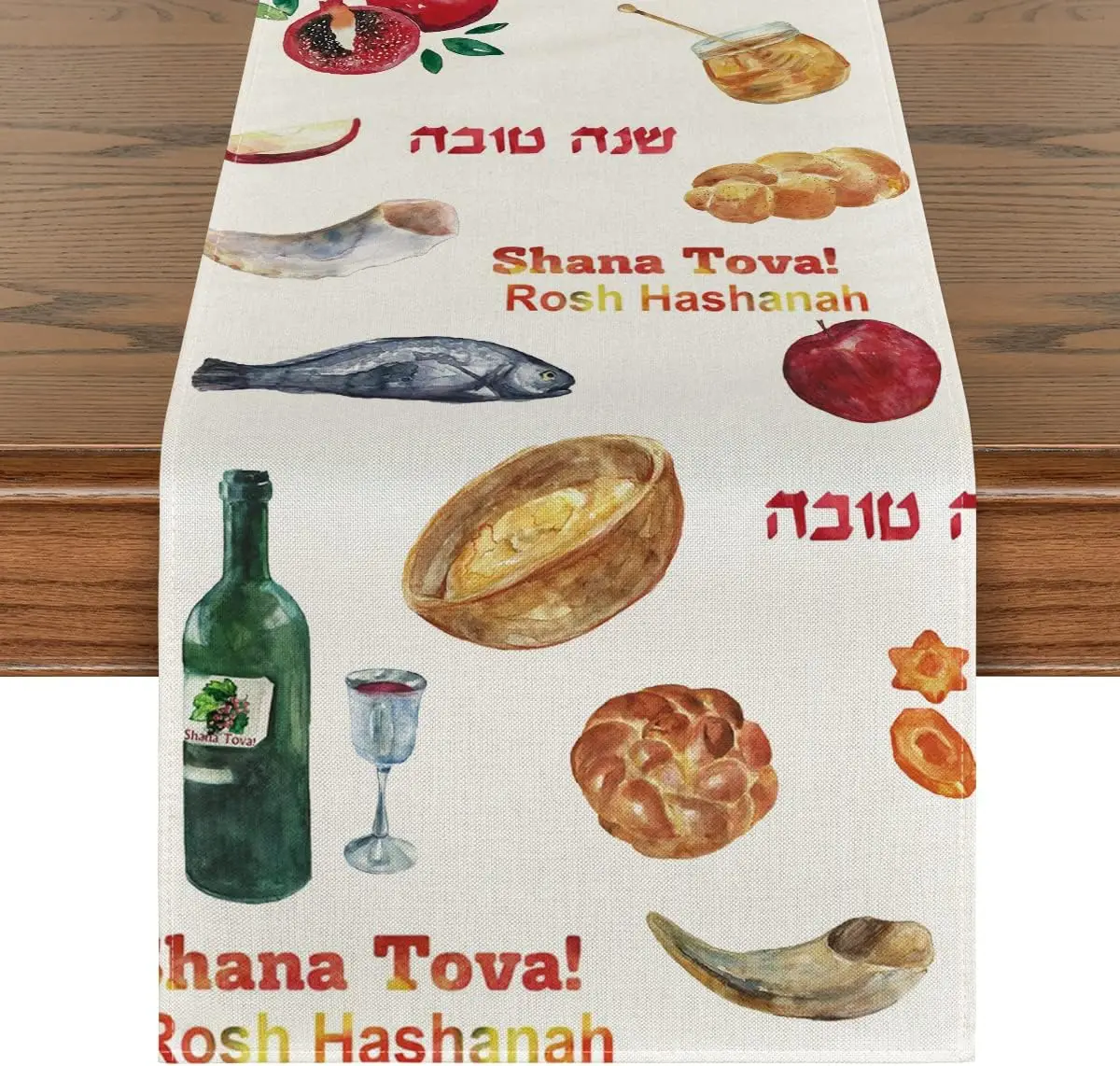 Pomegranate Food linen Table Runners Shana Jewish Tova Rosh Hashana Kitchen Dining Table Decor Indoor Outdoor Home Party Decor