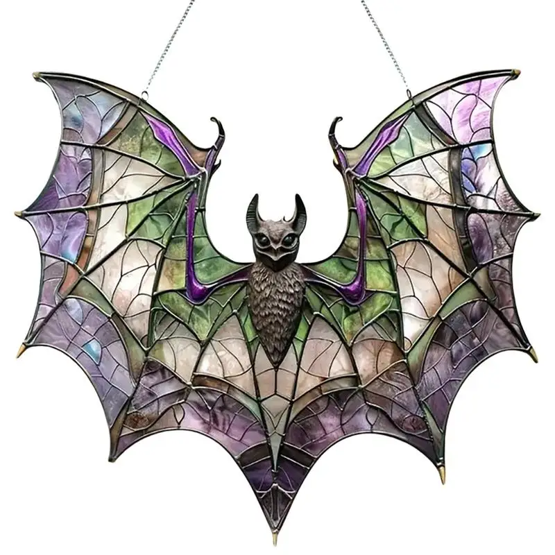 Bat Art Light Catcher Acrylic  Halloween Colorful Bat Suncatchers  Stained Glass s Sun Catcher for Patio Yard Home Garden Decor