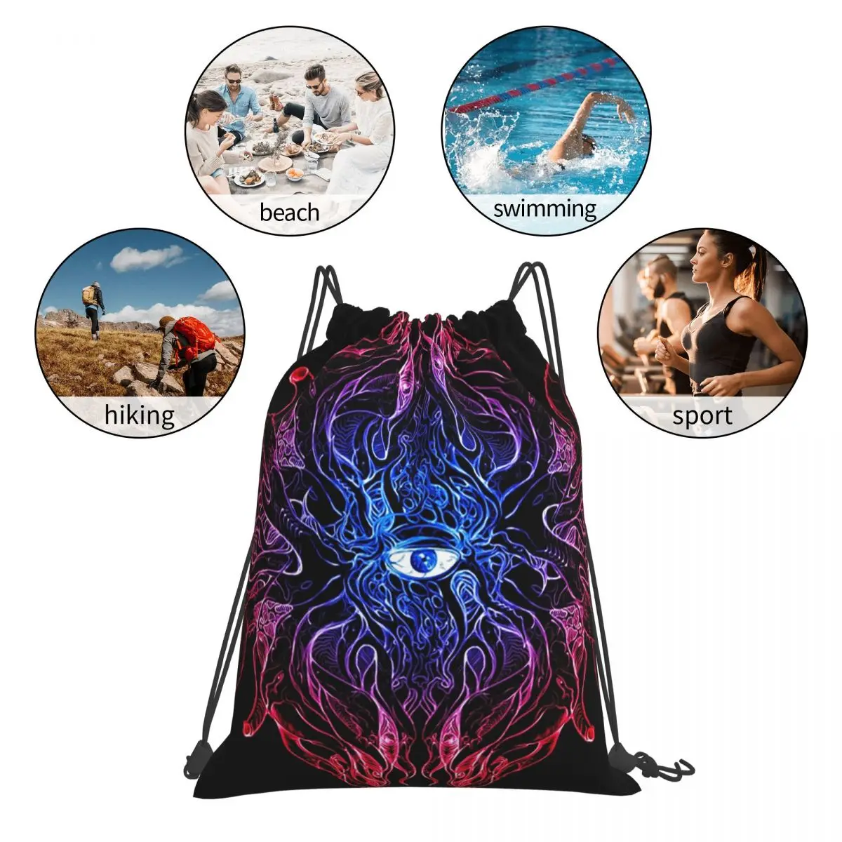 AZATHOTH Backpacks Casual Portable Drawstring Bags Drawstring Bundle Pocket Sports Bag Book Bags For Travel Students