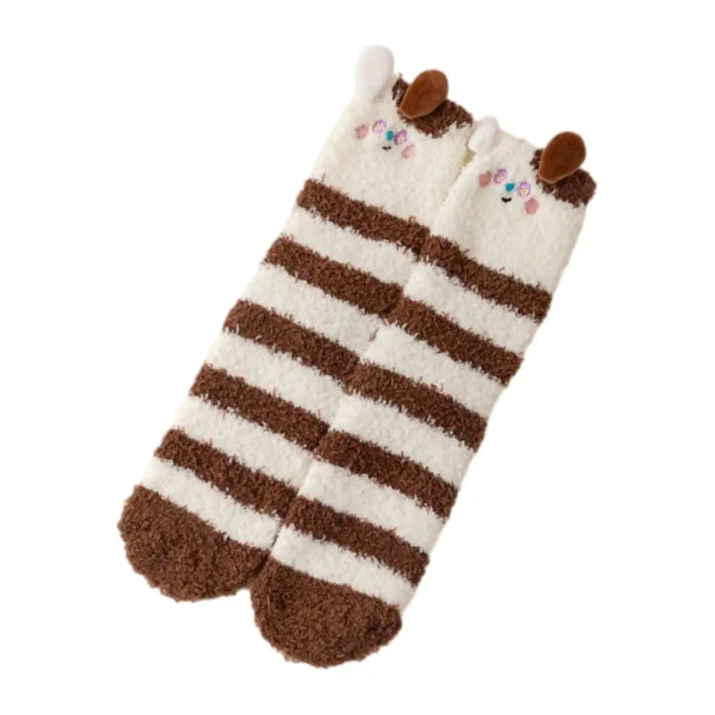Women Warm Socks Thickened Coral Velvet Sleeping Socks Cartoon Design Mid-tube Warm Winter Socks Non-slip Indoor Cozy Footwear